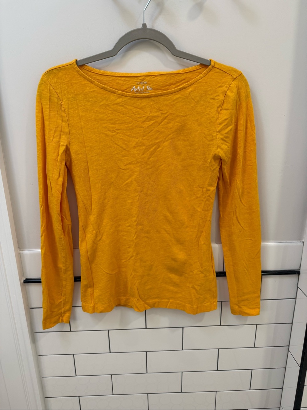 J. Crew Long-Sleeve Boatneck Top in Mustard